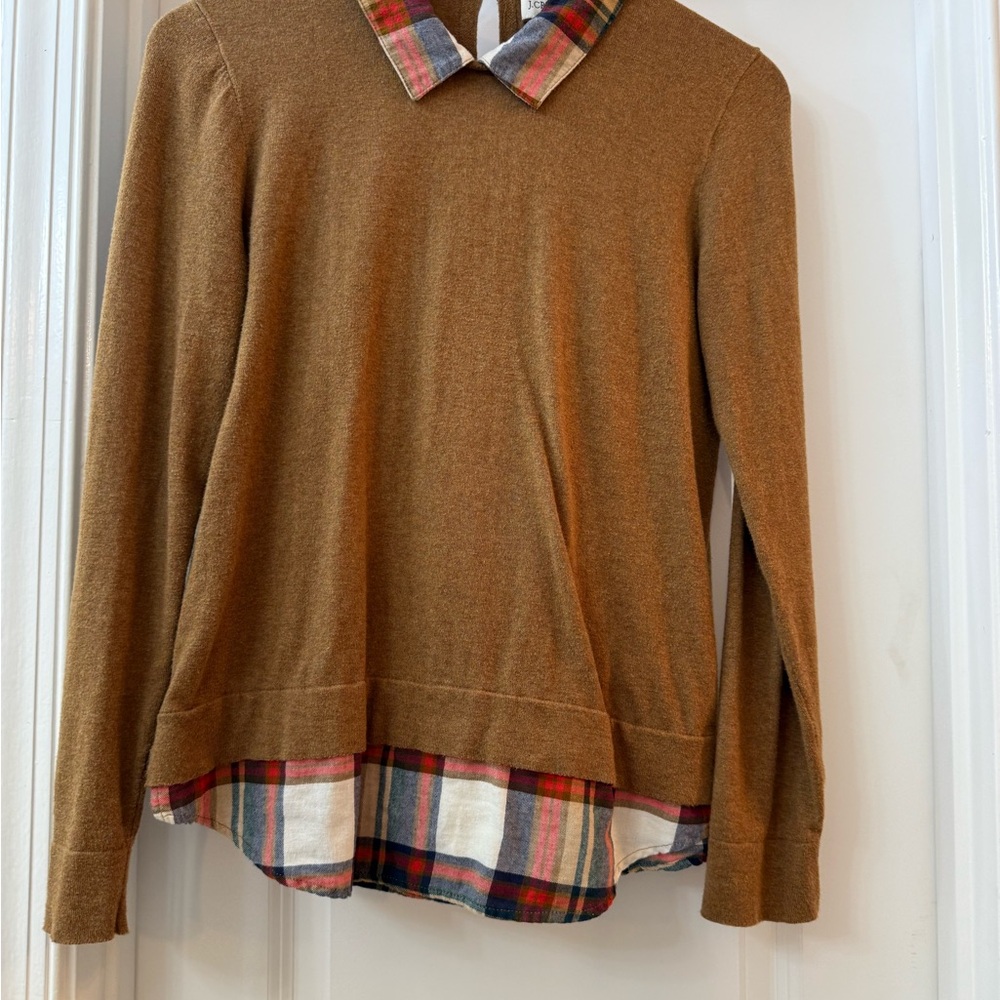 J. Crew Red and Brown Crew Neck Sweater